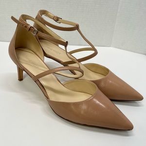 Nude Kitten Heels Pointed Toe T Strap Pumps Low Heel Work Shoes Mary Jane Heeled